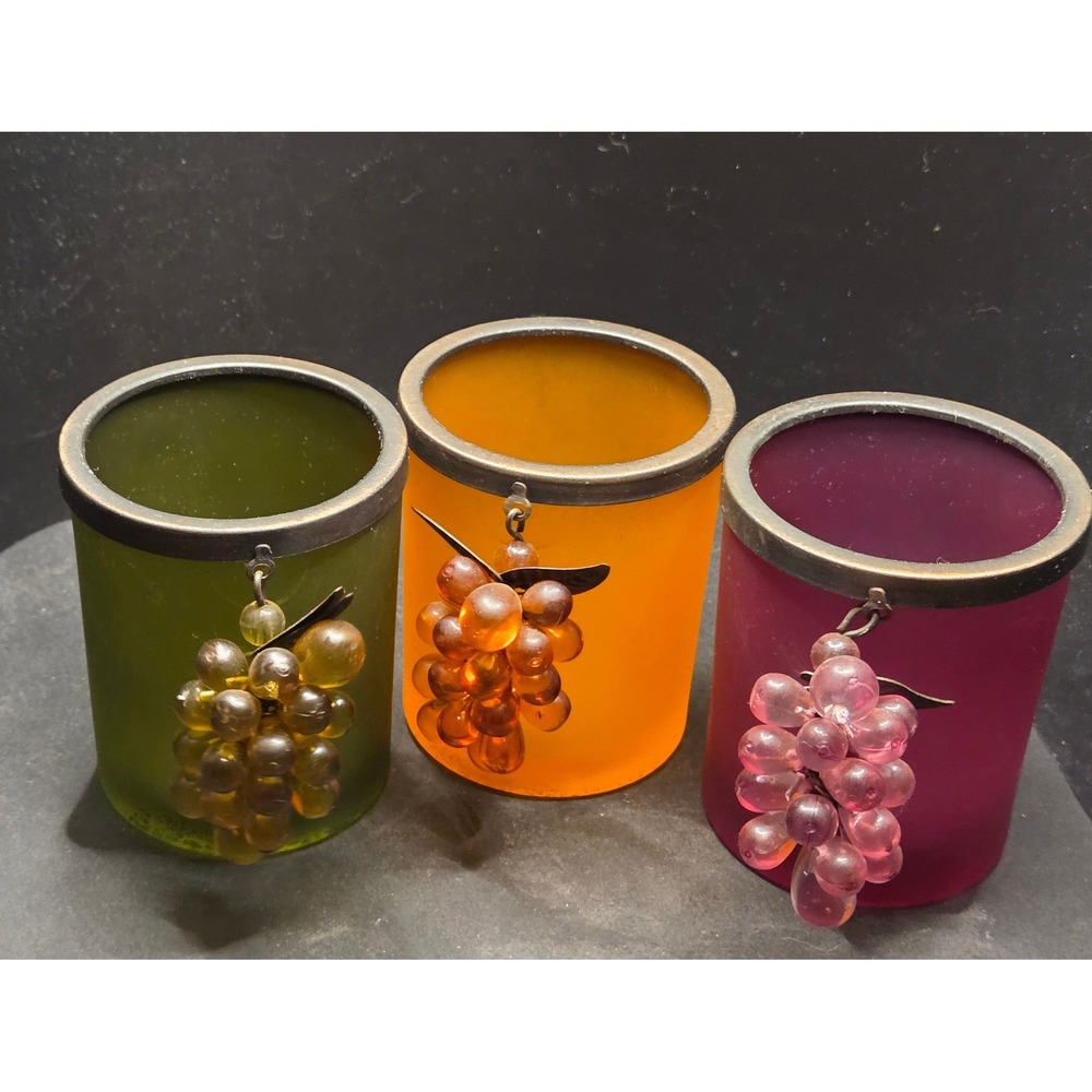 Home Interiors Hanging Grape Votive Holders Set 3 Multicolor Frosted Vintage